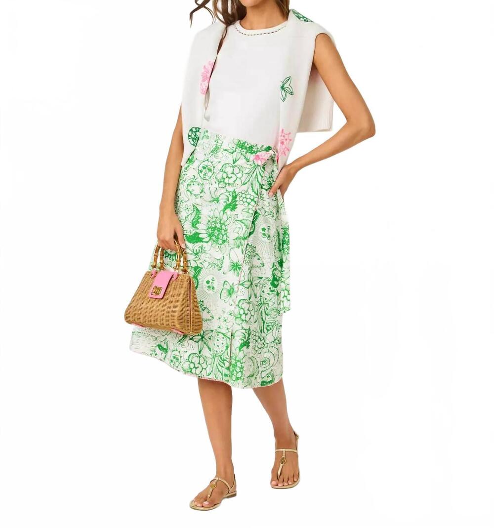 NEW LILLY PULITZER women's constance reversible midi skirt in putting green fleu
